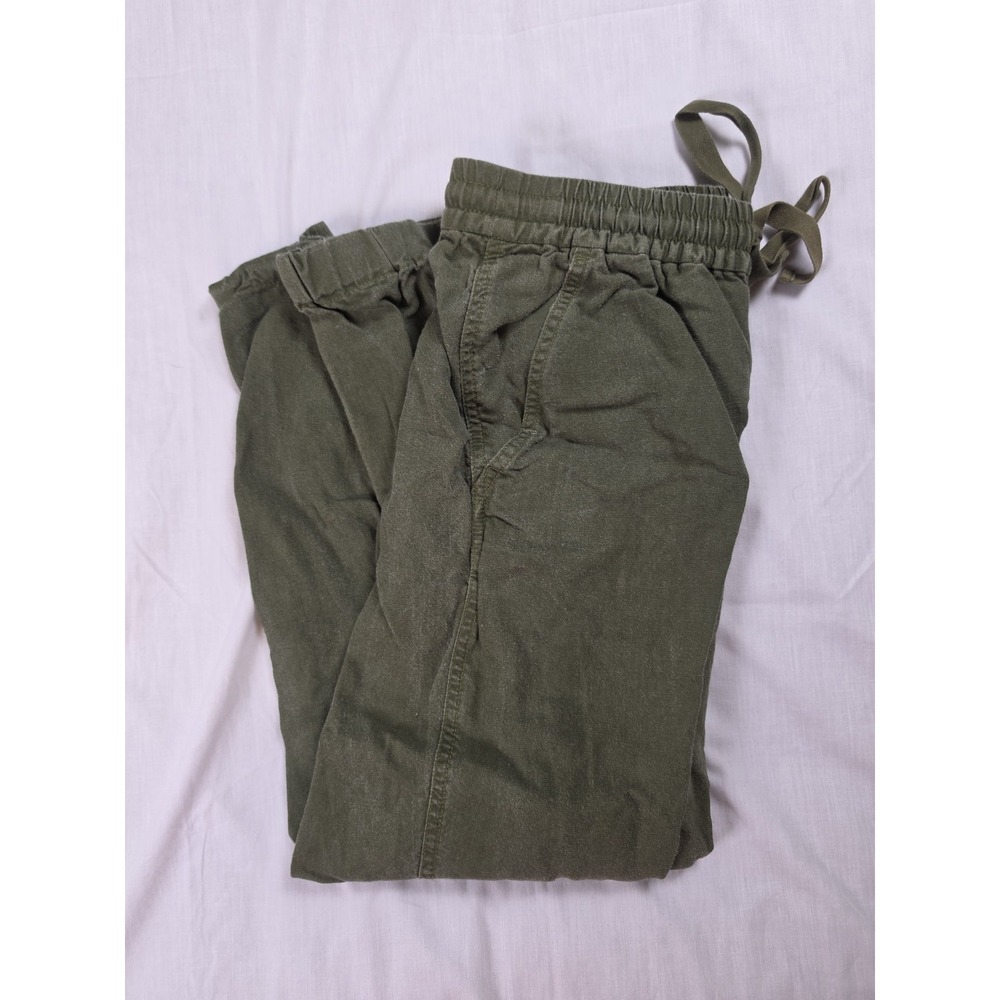Point Sur Womens 00 Green Linen Lyocell Jogger Pants Elastic Waist Cargo Pockets